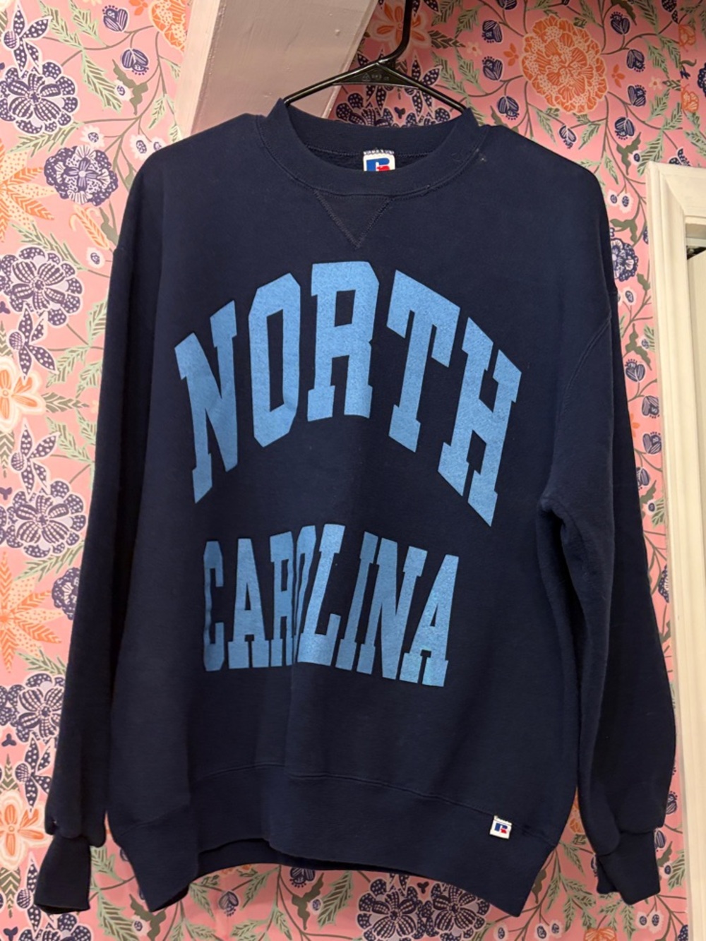 Russell Athletic Navy Sweatshirt with Light Blue "North Carolina" Graphic